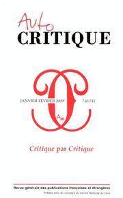 Critique, no.740-741, Janvier-Février 2009 : Critique par critiqu