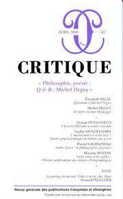 Critique : no 743 avril 2009  : Philosophie et poésie