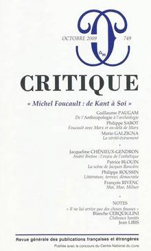 Critique, no.749, octobre 2009 : Michel Foucault : de Kant à soi