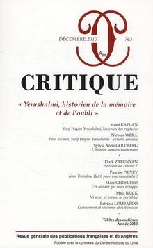 Critique, vol.763, décembre 2010 : Yerushalmi, historien de la mé