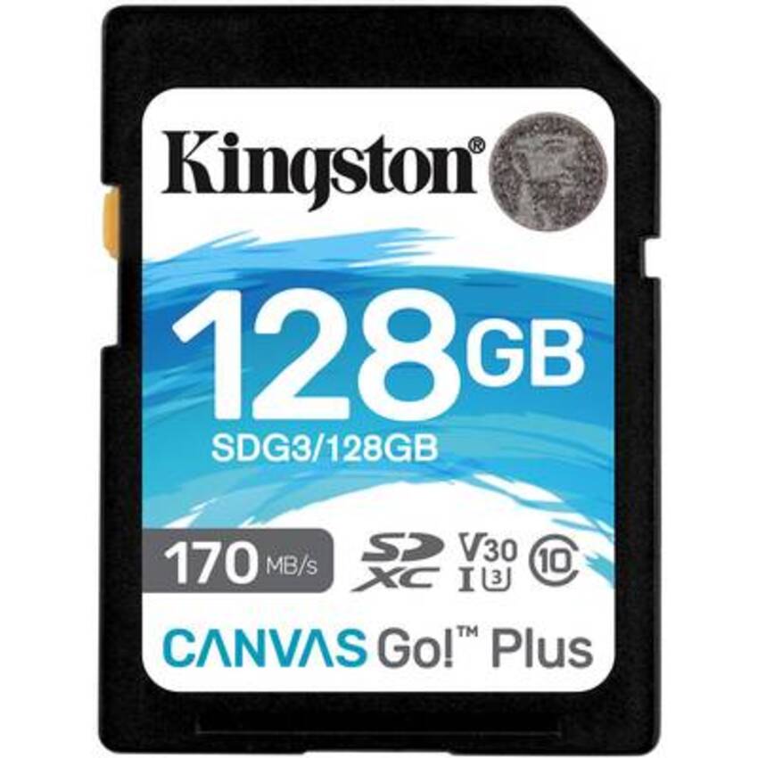 Carte SD Kingston Canvas Go! Plus - 128Go Classe 10 SDXC - UHS-I U3 - V30 -  170Mo/s - 90Mo/s- Enregistremenet 4K par