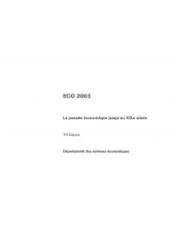 ECO 2063, La pensée économique jusqu'au XIXe siècle