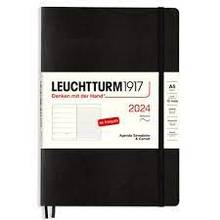 Agenda 2024 noir Leuchtturm - Semainier & Carnet (Moyen- A5) couverture souple