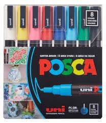 Marqueurs à peinture Posca pointes fines 8 couleurs de base assorties PC-3M
