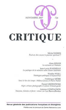 Critique, vol.63, no.726, nov. 2007