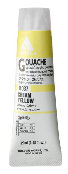 Gouache Acryla Holbein 20ml Jaune crème D037 PY1, PW6