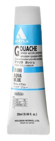 Gouache Acryla Holbein 20ml Bleu d'eau D099 PB15:3, PW6