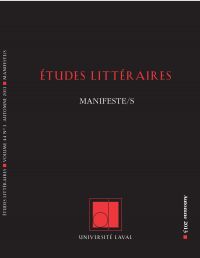 Études littéraires. Vol. 44  No. 3, Automne 2013