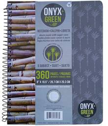 Cahier de notes spirale ligné Onyx 5 sujets 360p. papier Canne à sucre Ass.    6903