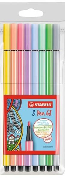 Stylo Stabilo Pen 68 1.0mm Ass.  (Étui de 8 stylos Pastel)    S6818