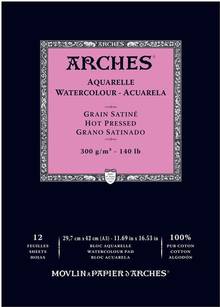 Tablette de papier aquarelle Arches 140lb/300gr 12