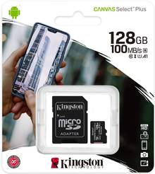 Carte micro SD Kingston Canvas Select Plus - 128Go Classe 10 - 100MB/s - Adaptateur inclus