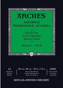Tablette de papier aquarelle Arches 140lb/300gr 10