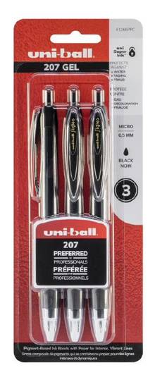 uni-ball  Super Ink™    paquet de 3   207 Gel pen Retractable       micro 0.5mm        NOIR