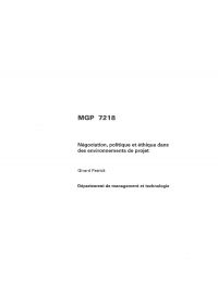 MGP 7218, Négociation, politique et éthique dans des environnements de projet