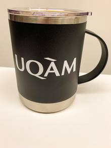 Tasse UQAM noire acier inoxydable 12 oz logo blanc