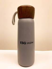 Bouteille en acier inoxydable grise bouchon impression bois - ESG UQAM noir