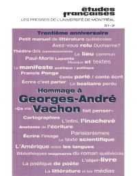 Études françaises. Volume 31, numéro 2, automne 1995